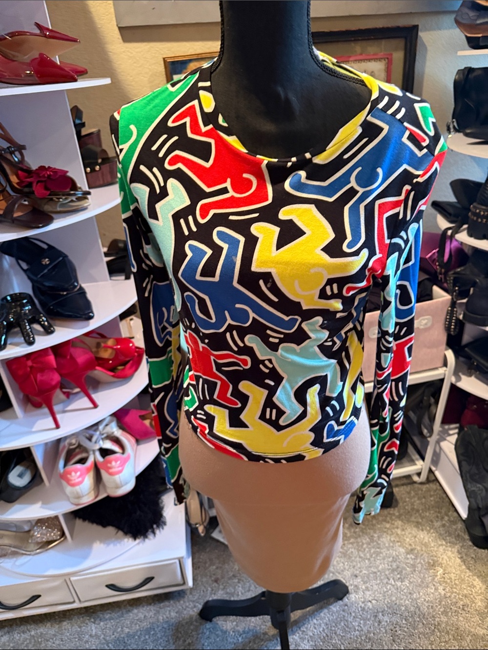 Alice + Olivia Multicolor Abstract Graphic Long Sleeve Top